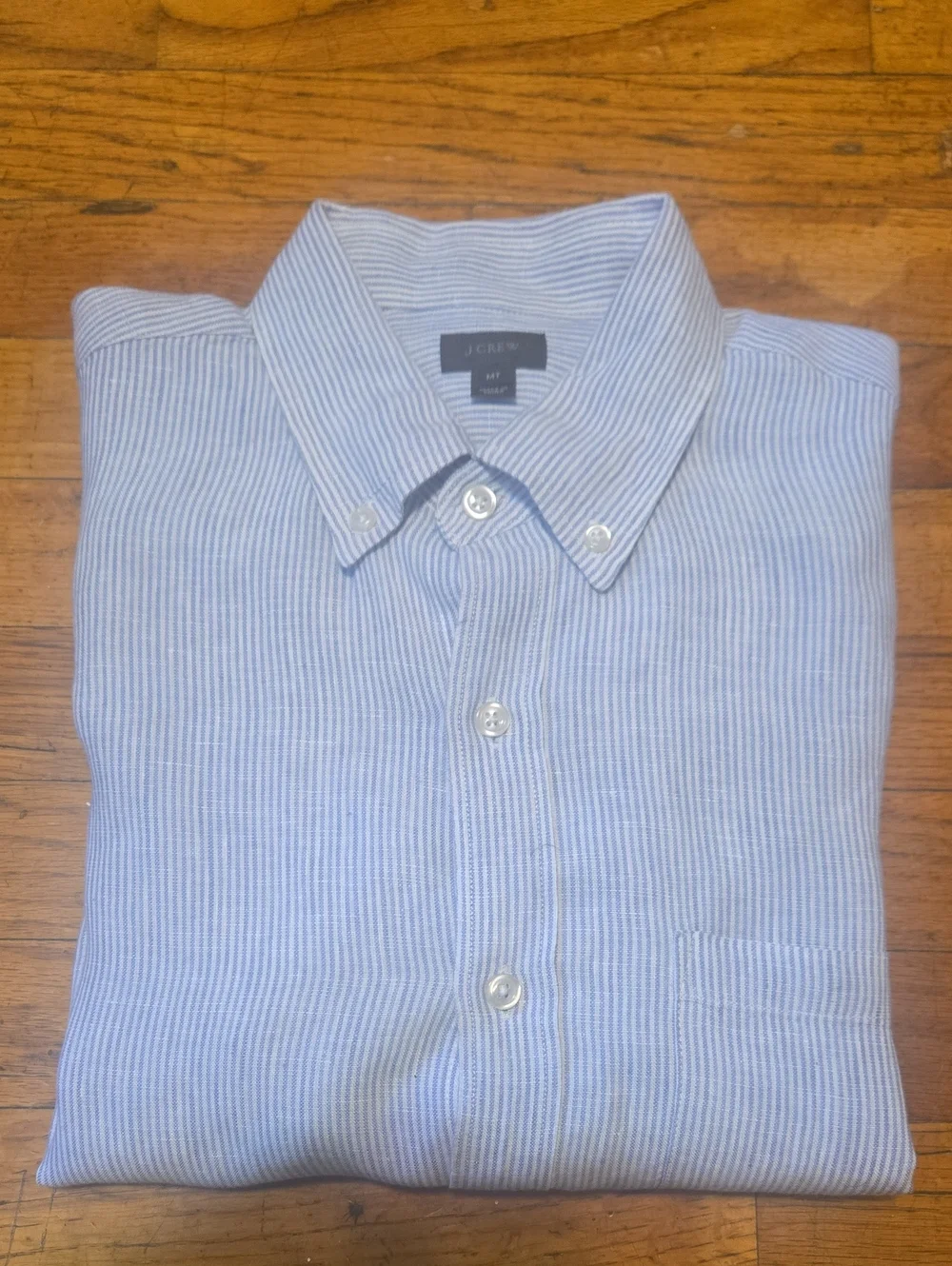 J.Crew Men MT Tall Baird McNutt Irish Linen Striped Button Down Shirt Blue White